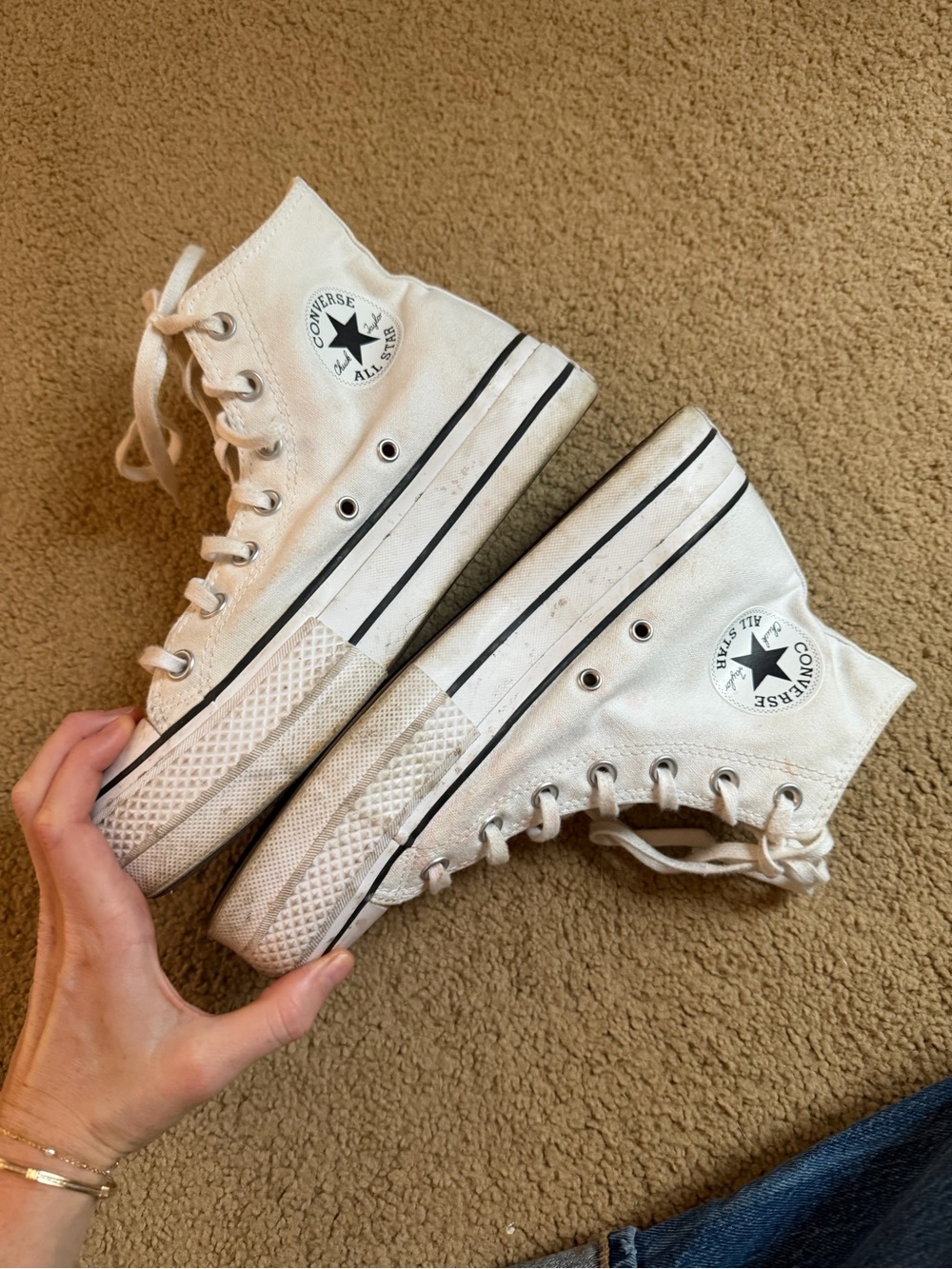 Converse High Top platform Sneakers - White with Black Trim